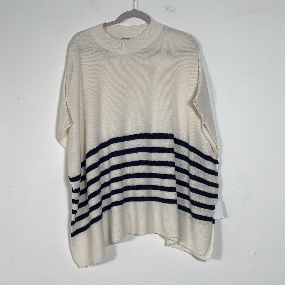 J.Crew Striped Poncho Knit Sweater Womens Sz OS Striped‎ Beige
